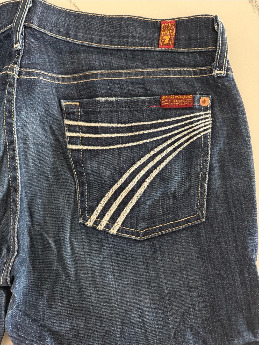 Seven7 Women's Dark Blue Bootcut Jeans with White Pocket Stitching